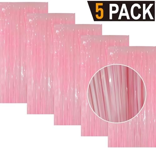 GOER 3.2 ft x 8.2 ft Foil Fringe Curtains Party Photo Backdrop Party Streamers for Birthday,Graduation,New Year Eve Decorations Wedding Decor(5 Packs,Candy Pink) - Image 2