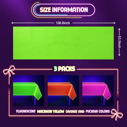 Mega-L Glow in the Dark Party Supplies, Neon Table Cloths, 3 Pack - Image 3