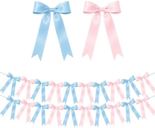 2 Strings Pink and Blue Bow Garland Banner, Gender Reveal Decorations by NatNarr