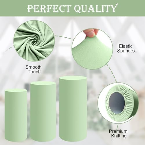 SaitiMade Set of 3 - Sage Green Cylinder Pedestal Stand Covers - Image 3