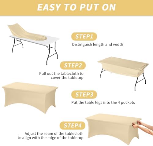 Fixwal 3 Pack 6FT Champagne Tablecloth Rectangle Spandex Fitted Table Cover - Image 5