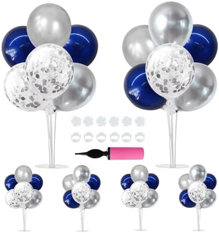 TONIFUL 6 Set Navy Blue Silver Balloon Stand Balloon Centerpieces for Table by TONIFUL