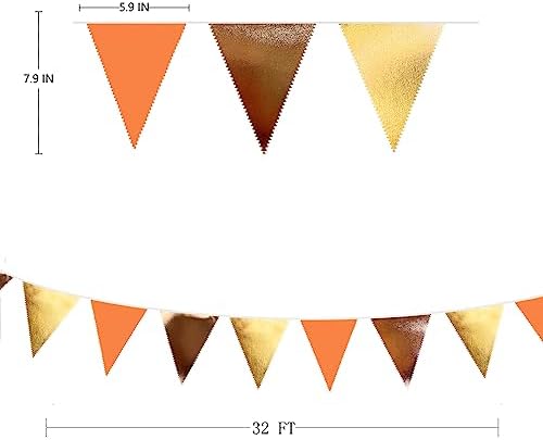 Fall Party Decorations Orange Gold Brown Metallic Fabric Triangle Pennant Banner Flag Bunting Garland for Autumn Fall Thanksgiving Wedding Birthday Bridal Shower Engagement Graduation Party Supplies - Image 2