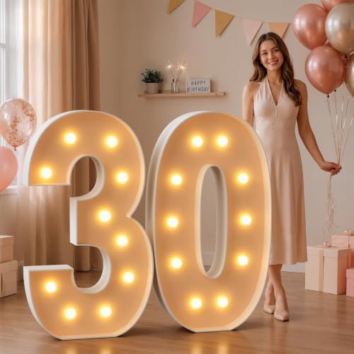 imprsv 4FT Marquee Numbers 30, Light Up Numbers for 30th Birthday Decor by Letsmakeitimpressive
