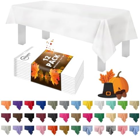 Grandipity Plastic Table Cloth Disposable 12 Pack 54” x 108” Rectangle by Grandipity
