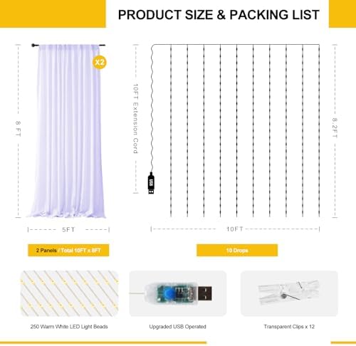 Lavender Tulle Backdrop with Fairy Lights for Parites Wrinkle-Free Sheer Curtain Drapes Photo Back Drop for Wedding Baby Shower Bridal Shower Birthday Dance Home Décor- 10ft×8ft, Lavender - Image 3