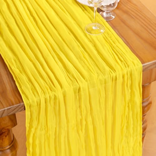 DeZerlor Lemon Yellow Cheesecloth Table Runners 6 Pack Summer Boho Runners - Image 4