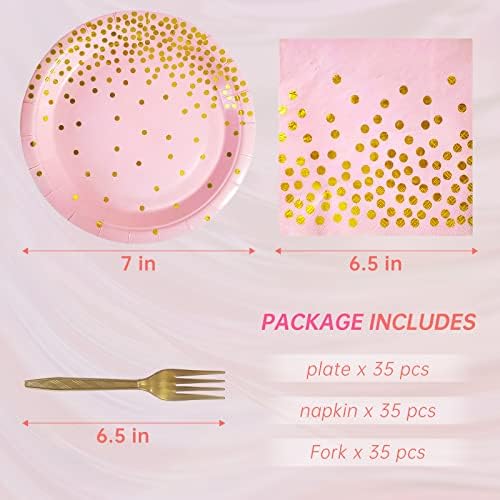 Pink and Gold Paper Plates and Napkins Party Supplies Serves 35 Guests - Image 2