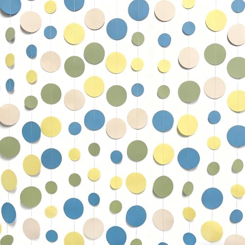 Sage Green Dusty Blue Yellow Beige Polka Dots Garlands Olive Green Macaron Yellow Dusty Blue Sand White Cream Nude Hanging Paper Circle Dots Streamer for Birthday Wedding Shower Party Decorations - Image 5