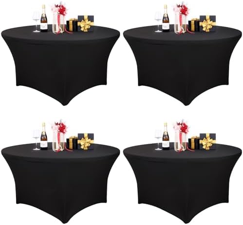 Fixwal 4 Pack 60 Inch Round Tablecloths Black Spandex Fitted Table Covers by Fixwal