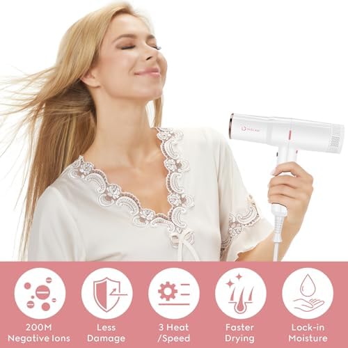 Hair Dryer, IG INGLAM Professional 110,000 RPM High Speed Blow Dryer, Negative Ion Low Noise 3 Heat Settings & 3 Speed & Cold Settings, Lightweight for Travel Home Salon Ionic Hair Dryer - Image 3