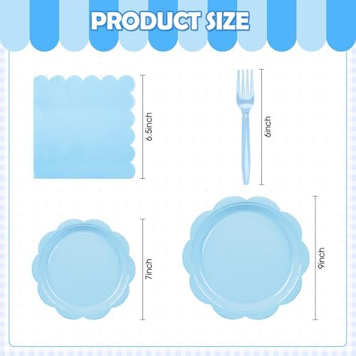 96 Pcs Light Blue Paper Plates and Napkins Party Supplies Serve 24 Guests - Image 2