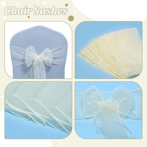 MDS Pack of 125 Organza Chair Sashes for Wedding & Event Décor – Ivory - Image 4