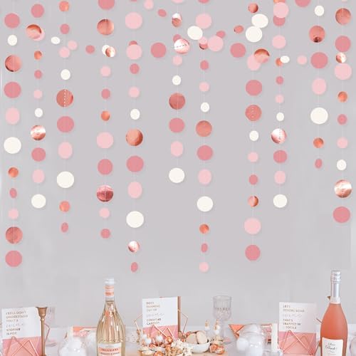 Rose Gold Party Decorations Dusty Pink Circle Dots Garland Blush Pink Hanging Paper Polka Dot Streamer for Birthday Wedding Bridal Shower Bachelorette Engagement Anniversary Party Supplies by pinkblume