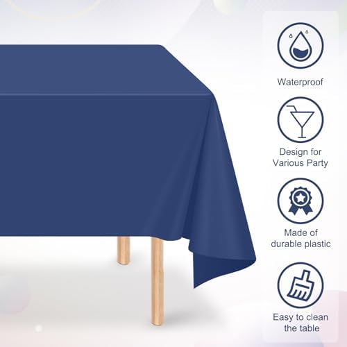 16 Pack Navy Blue Plastic Tablecloth for Rectangle Tables, Premium Decorative Navy Blue Disposable Table Cloths for Parties, Rectangle Party Table Cover for Birthday Wedding Banquet Event, 54x108 Inch - Image 3