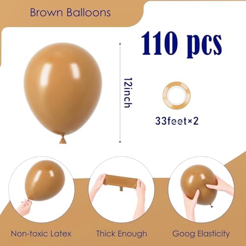 Voircoloria 110pcs Brown Latex Party Balloons, 12inch - Image 2
