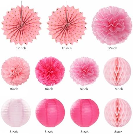 Light Hot Pink Birthday Party-Decorations - 21pcs Girl Happy Banner,Paper Lanterns Honeycomb,Tissue Pom Poms Flower Fan,Hanging Streamers Garland,18th 21st 30th Women Birthday Decor Supplies Huglony - Image 2
