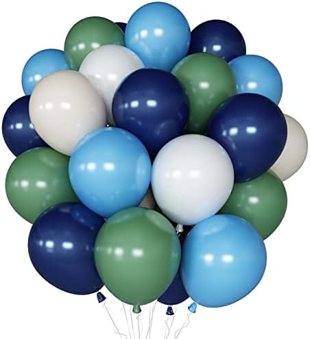 Balloons Green and Navy Blue, 60Pcs 12 Inch Latex Balloons by Togvu