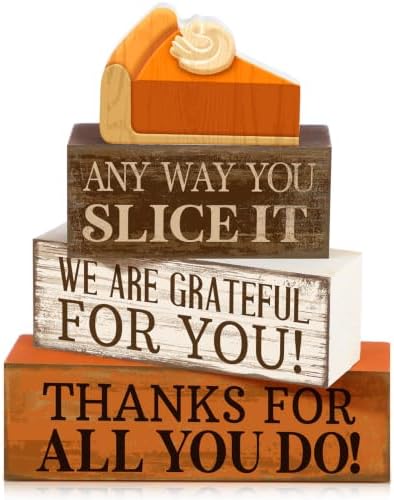 Moucuny 4 Pcs Fall Coffee Table Decor, Grateful Pumpkin Pie Wood Block Sign by Moucuny