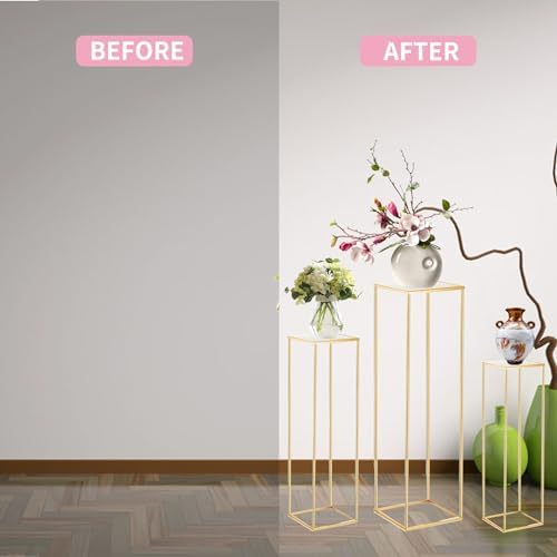 3PCS Cylinder Pedestal Stands for Parties, Square Gold Metal Plant Cylinder Stands for Party Flowers, Display Columns Pedestal Stand Cylinder Tables for Vases Birthday Party Decorations - Image 6