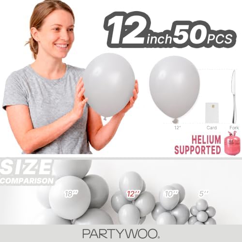 PartyWoo Grey Balloons 50pcs Light Pastel Pale Gray Color 12 Inch - Image 6