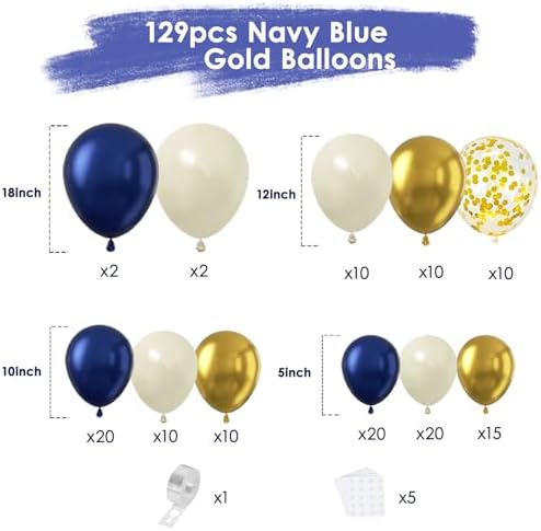 Navy Blue Gold White Balloon Arch Kit 129 Pcs Double Stuffed - Image 4
