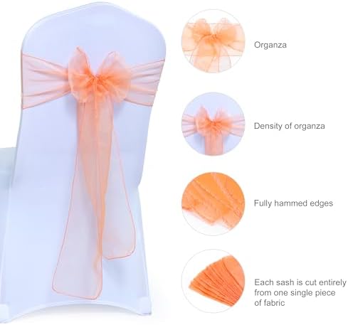 MDS Pack of 200 Organza Chair Sashes for Wedding & Event Décor – Peach - Image 6