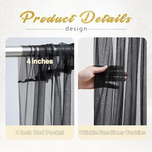 20x8ft Black Tulle Backdrop Curtain with Lights String for Parites, Sheer Photo Backdrop Curtains with Lights for Wedding Backdrop Ceremony Reception Bridal Shower Baby Shower Birthday Party - Image 2