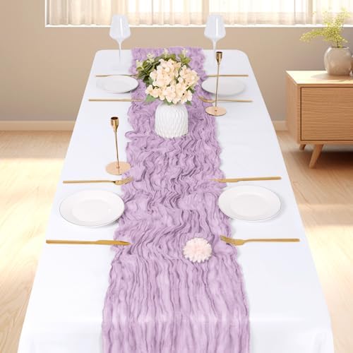 6 Pack Lavender Cheesecloth Table Runner, 17 x 108 inch, Semi Sheer Boho Cheese Cloth Fabric Table Runner Bulk for Wedding , Birthday, Party, Holiday, Home Decor (Lavender) - Image 2