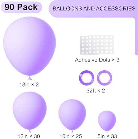 Voircoloria 90pcs Pastel Purple Balloons Garland Arch Kit, 18 12 10 5 Inch - Image 2