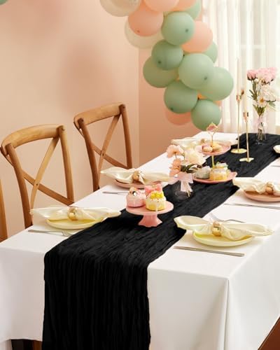 Pureegg 2 Pack Cheesecloth Table Runner 120 Inch Black - Image 6