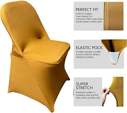 HAINARverS Folding Chair Covers for Wedding, 10pcs Gold - Image 2