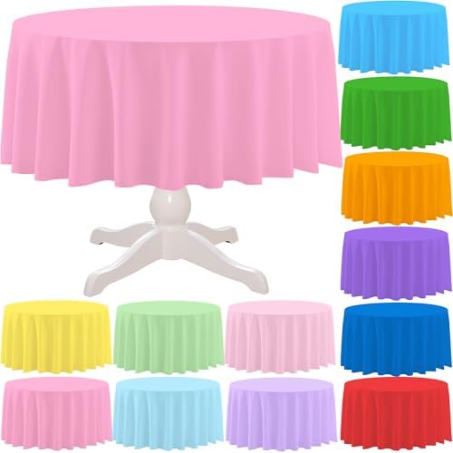 12 Pcs Assorted Color Round Plastic Tablecloths by BCCSNNM