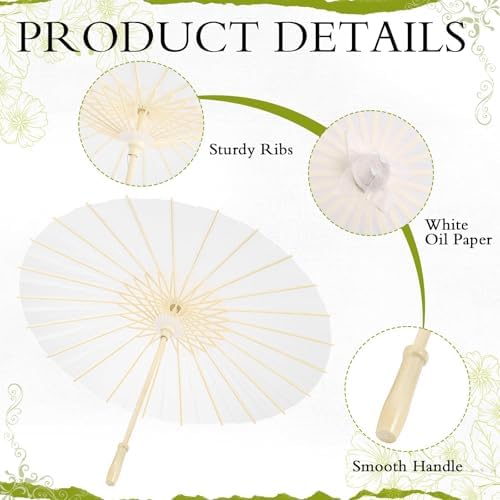 12 Pack Paper Umbrellas for Wedding 33.1 Inch White Parasols Bulk - Image 3