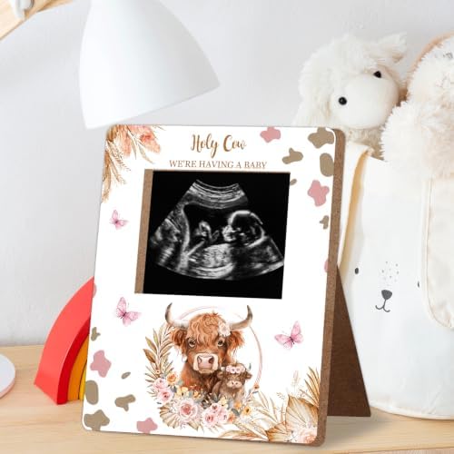 Highland Cow Baby Shower Decor Frame,Pink Cow Baby Shower Party Supplies, for Expecting Parents-to-Be Keepsake Gifts, Pregnancy Sonogram Frame Keepsake, Gender Reveal Present - Image 3