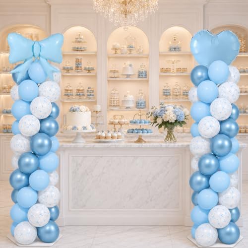 2 Sets Blue Bow Balloon Column Stand Adjustable Blue Heart Balloon Decor - Image 5