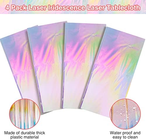 FunnyPars 4 Pack Iridescent Plastic Tablecloths, Disposable Table Covers - Image 4