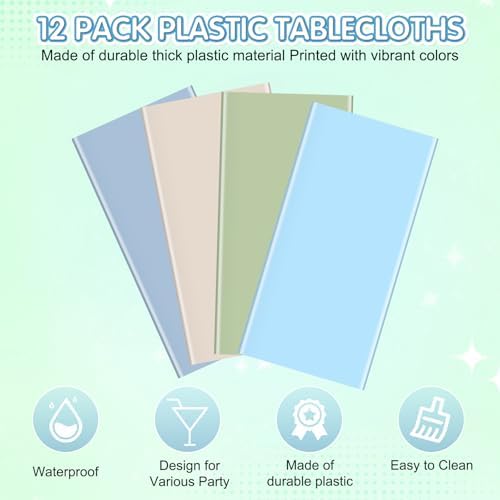 12 Pack Sage Green and Blue Baby Shower Plastic Tablecloth for Rectangle Tables, Baby Boy Gender Reveal Disposable Table Cover, It’s A Boy Table Cloth for Baby Shower Gender Reveal Party Decor - Image 3