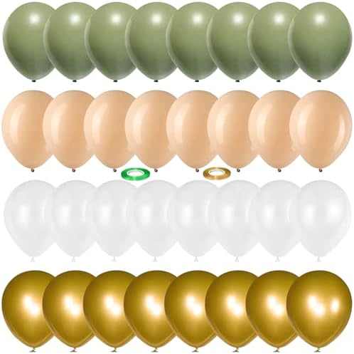 Balloons Green Gold, 60 Packs 12 Inch Retro Sage Green Gold Metallic Balloon, Olive Green White Latex Balloons for Wedding, Birthday, Baby Shower, Safari Jungle Party, Anniversary Decorations by Togvu