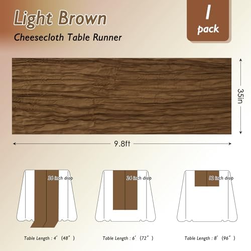 1 Pack Light Brown Cheesecloth Table Runner 120 Inch Boho Wedding Decor - Image 2