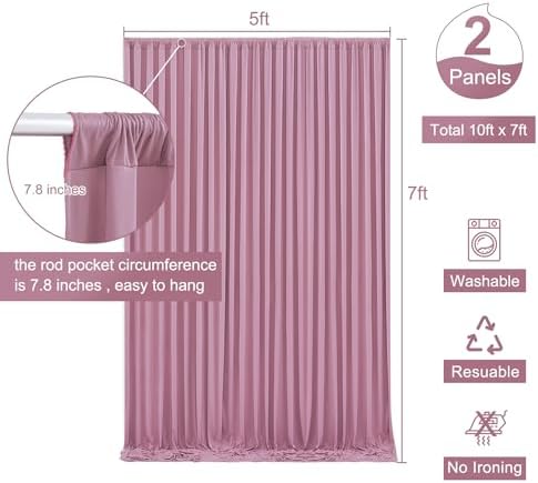 Dusty Pink Backdrop Curtain for Parties Wedding Wrinkle Free Pink Photo Curtains Backdrop Drapes Fabric Decoration for Birthday Party Baby Shower 5ft x 7ft,2 Panels - Image 5