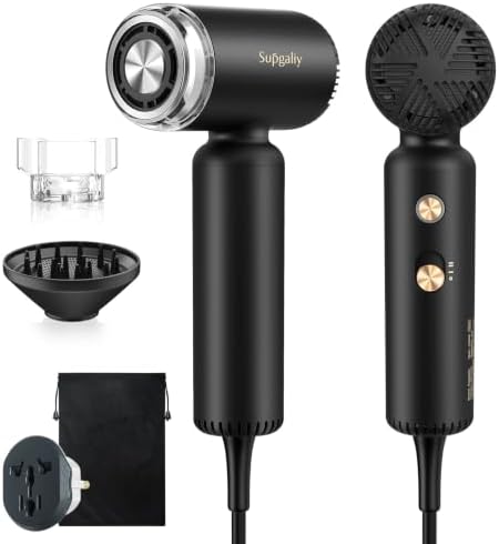Dual Voltage Travel Hair Dryer, Mini High-Speed Blow Dryer for Fast Drying, Ionic Hairdryer with Diffuser Gift Women, Lightweight Compact Portable,Quiet,European International 100-240V,Black by SUPGALIY