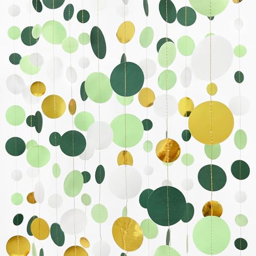 46 Ft Sage Green Gold Party Decorations Polka Dots Garlands Hanging Paper Circle Dots Streamer for Safari Wild Woodland Jungle Theme Birthday Shower Graduation Wedding Party Decorations Supplies by pinkblume