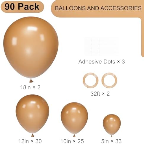 Voircoloria 90pcs Brown Balloons Garland Arch Kit, 18 12 10 5 Inch - Image 2