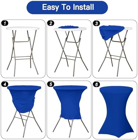 Fixwal 4 Pack Cocktail Tablecloth Bar Top Table Covers Round Royal Blue - Image 4
