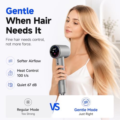 High-Speed Hair Dryer with Diffuser, Stepless Control, Lightweight, Silver - Image 4