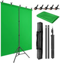 Green Screen Backdrop Kit with Stand, 5X6.5ft Portable Green Screen Backdrop with Stand kit, GreenScreen Background with Stand Carrying Bag Clamp for Streaming Video Zoom by JEBUTU