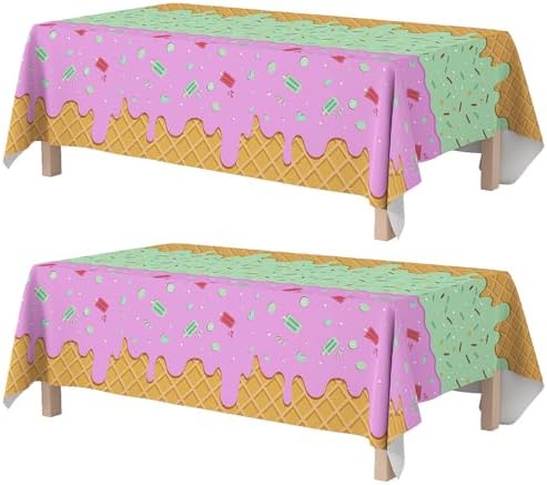 OHOME Ice Cream Party Decorations - Disposable Tablecloth for Ice Cream Birthday Party Decorations - Beach Pool Party Decorations for Summer Bar Party Banner,2 Pack by OHOME