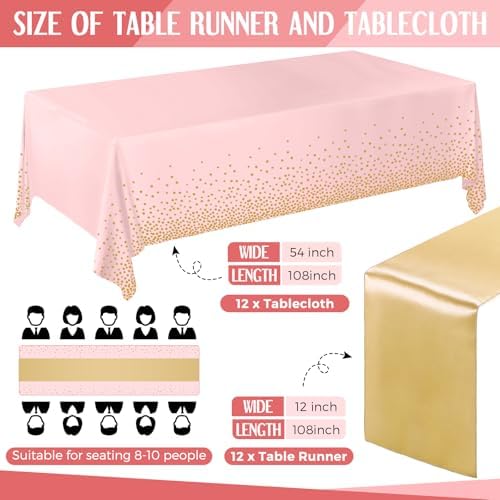 Breling 24 Pack Pink and Gold Disposable Tablecloths and Table Runner Set - Image 2