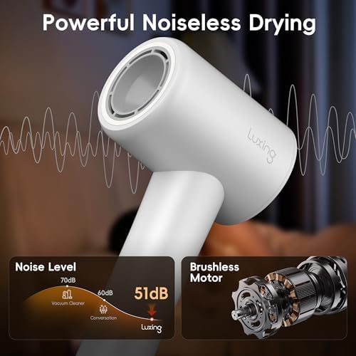 Hair Dryer, TurboLux Ionic 200 Million Negative Ions 1500W Fast Drying High Speed Hairdryer with Diffuser, Lightweight, Low Noise Hair Dryers for Women with 110000 RPM Brushless Motor (Pearl White) - Image 6